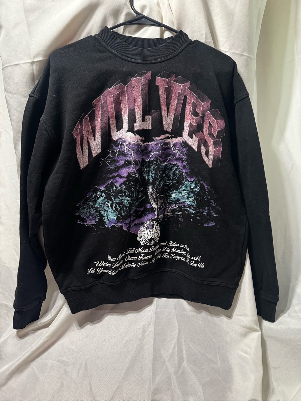 Darc Sport Black Crewneck Sweatshirt with Purple Wolves Graphic